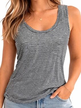 Athleta Black White Striped Sleeveless Tank Modal Blend Size XXS